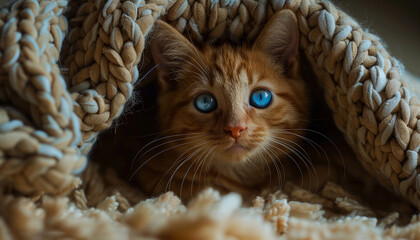 Sticker - Ginger kitten peeks out from under blanket