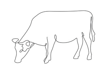 Wall Mural - Continuous one line drawing of cow. Isolated on white background vector illustration 
