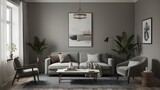 Fototapeta Kwiaty - Empty painted wall.Living room furniture and blank background.Bedroom interior trend 2024 year Modern luxury apricot room interior home designs. living room designs.Home decor trend. 3d render