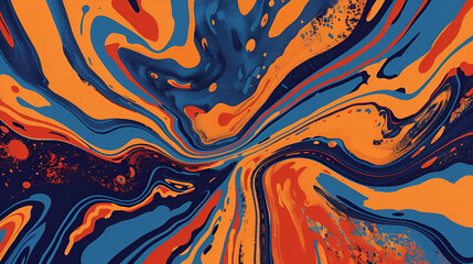 Bright retro psychedelic background with orange and blue abstract poster banner header design with a grainy gradient.