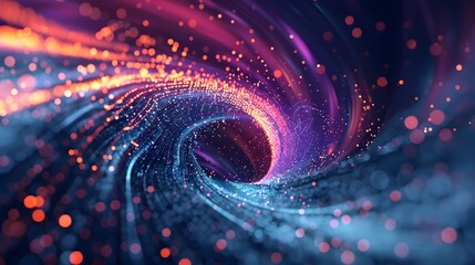Wall Mural - abstract background with pink blue glowing neon lines and bokeh lights. data transfer concept. digit