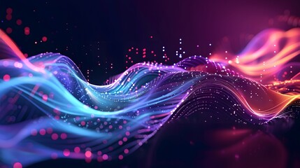 Wall Mural - abstract background with pink blue glowing neon lines and bokeh lights. data transfer concept. digit