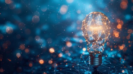 Poster - A light bulb is lit up in a blue background with a lot of sparkles