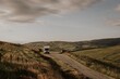 Scenic route background, farmlands in Scotland