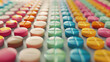 Rows of colorful pills in a patterned arrangement