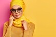 © Andrei - Stylish modest fashion shoot of happy muslim woman in trendy hijab for arab women, wide banner