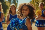 Fototapeta Londyn - AI-generated illustration of young girls cheerleaders in blue outfits