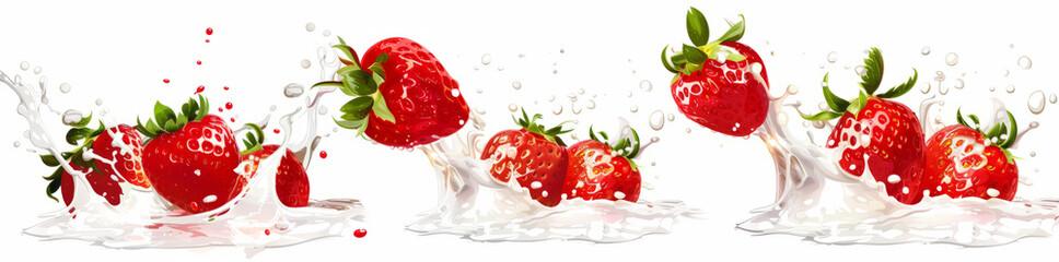 Wall Mural - sets of strawberry  splashed with cream 