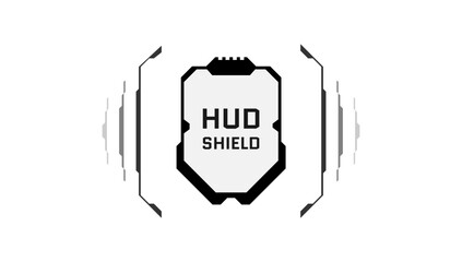 Poster - HUD digital futuristic style military frame interface health shield. Video game player protect armor sign and life indicator symbol. Sci Fi GUI and FUI infographic design element. UI vector black logo