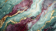Mint Green & Burgundy marble texture background wavy cracked gold details l marble background. Generative AI.