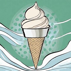 Sweet ice cream. Summer refreshment frozen icecream. Milk dessert favor cool product. Cartoon illustration for print.