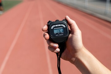 Hand holding stopwatch