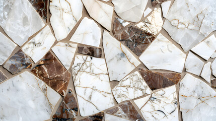 Wall Mural - Seamless brown and white broken marble mosaic marble background. Generative AI.