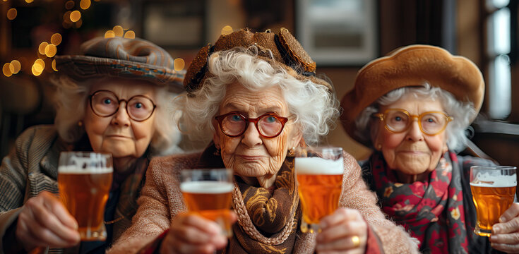 old women in a bar with a glass of beer