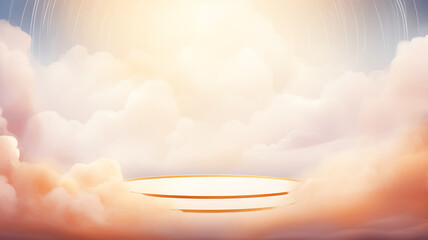 Wall Mural - an empty golden podium on a cloudy background for the presentation of goods in watercolor style