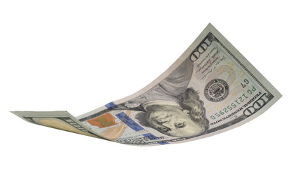 Wall Mural - Flying money 100 dollar isolated with clipping path on  background.