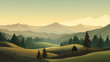 Sunlit Serenity, Tranquil Hills under Afternoon Sky with Pine Trees. Realistic hills landscape. Vector background