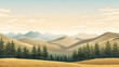 Sunlit Serenity, Tranquil Hills under Afternoon Sky with Pine Trees. Realistic hills landscape. Vector background
