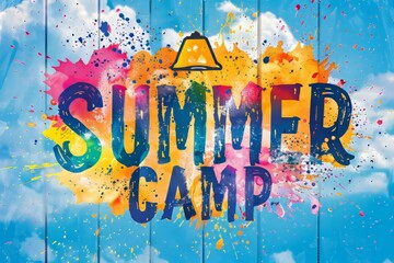 vibrant summer camp sign with colorful brush strokes and bold text for summer camp
