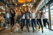 © Media Masterpieces - Happy diverse success business team celebrating success and having fun all together, Generative AI