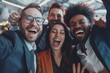 © Media Masterpieces - Happy diverse success business team celebrating success and having fun all together, Generative AI