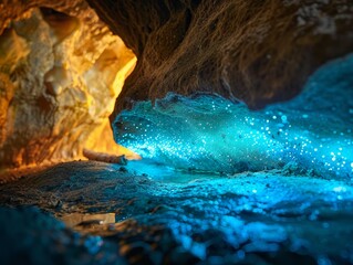 Canvas Print - a cave with a blue light shining on it