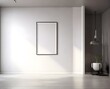 © German - empty white room with white wall and mock up poster frame on wall