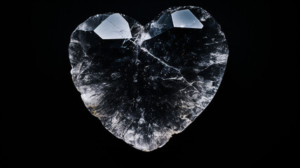 Wall Mural - heart, crystal stone heart, natural gemstone symbol of love on a black background, druse of rock crystal