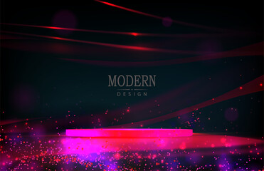 Wall Mural - A vibrant illustration with a bright red podium and chaotic sparkling tinsel.