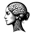 Woman head with brain monochrome clip art. Vector illustration