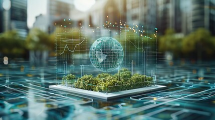 Aufkleber - Graphs and diagrams that are holograms of the environmental, sustainable business models, social, and governance concept. Generative AI.