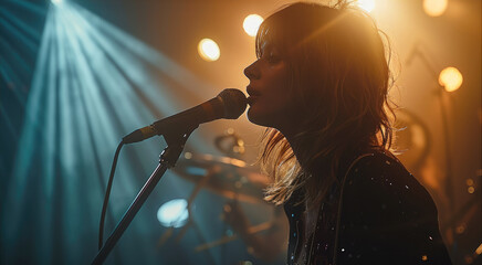 Poster - Alternative rock, Uplifting, rock woman live concert. Generative AI.