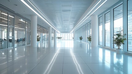 Poster - A white drop ceiling in a large open plan office. Generative AI.