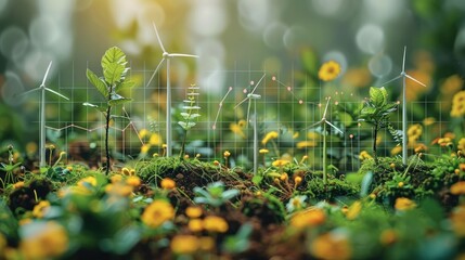 Aufkleber - A visually compelling graph and analysis image for an ECO business, highlighting sustainability and incorporate key data points, and include symbols representing renewable energy. Generative AI.