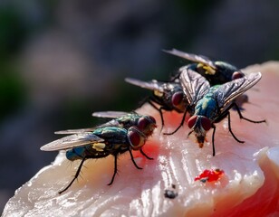 Flies on a piece of fish