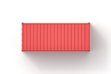 Poster - 3d rendering of top view of closed red shipping container isolated on white background
