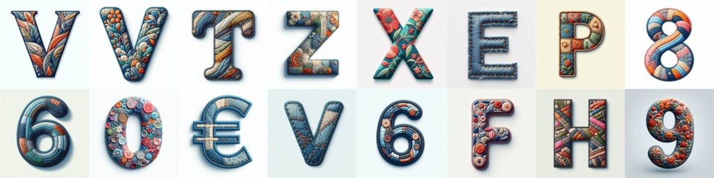 Fabric patches lettering. AI generated illustration