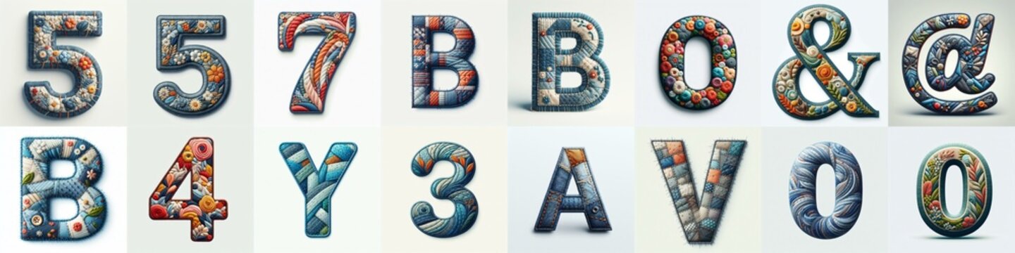 Fabric patches lettering. AI generated illustration