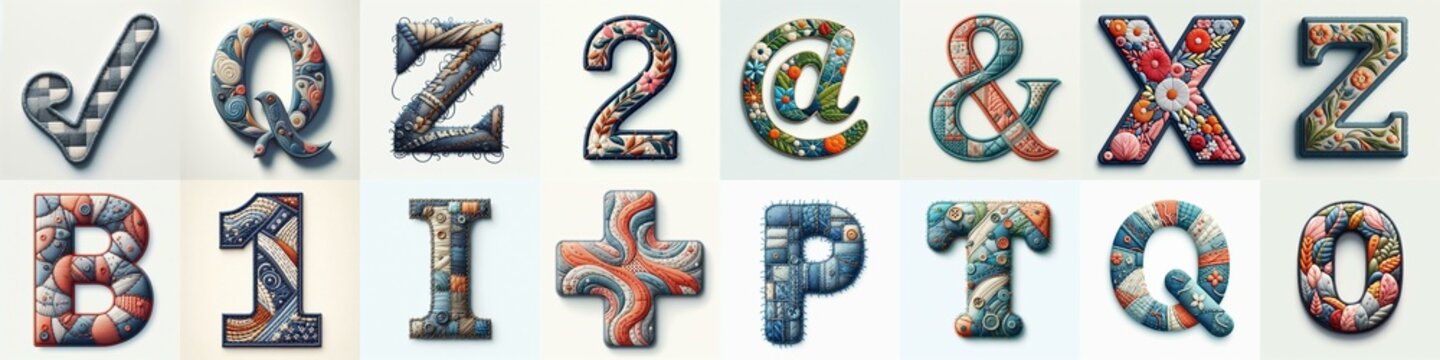Fabric patches lettering. AI generated illustration
