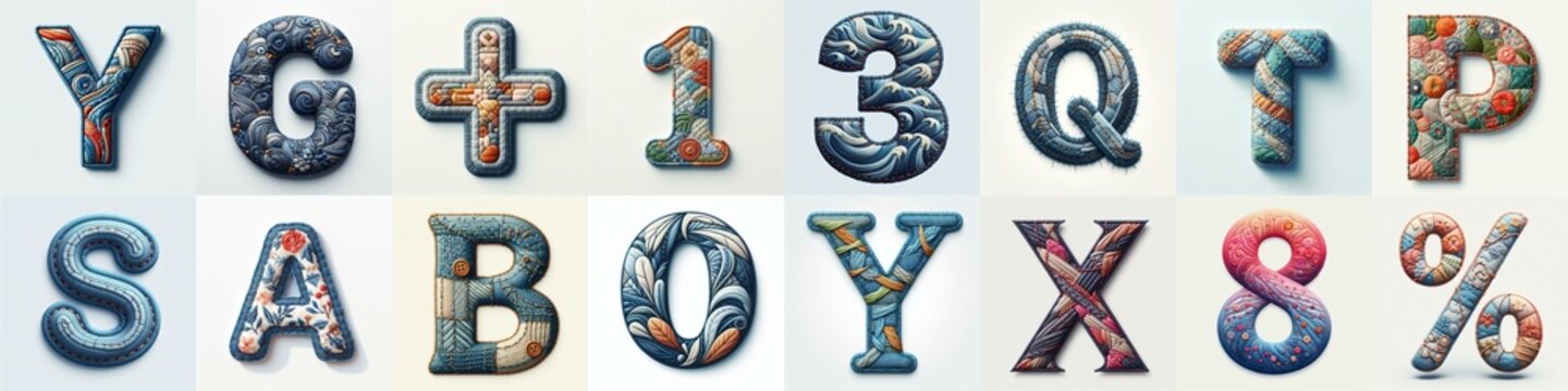 Fabric patches lettering. AI generated illustration