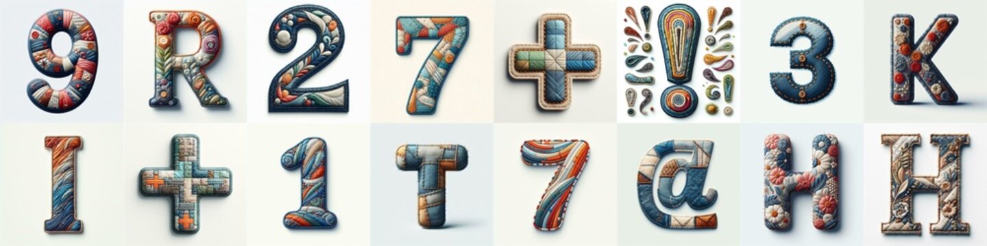 Fabric patches lettering. AI generated illustration