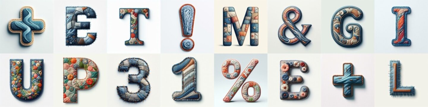 Fabric patches lettering. AI generated illustration
