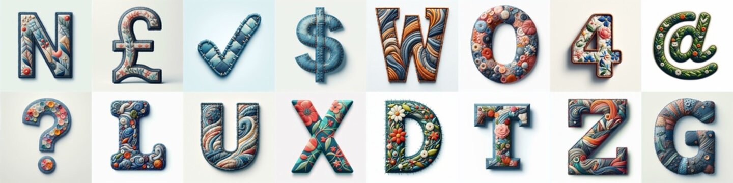 Fabric patches lettering. AI generated illustration