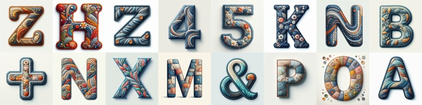 Fabric patches lettering. AI generated illustration