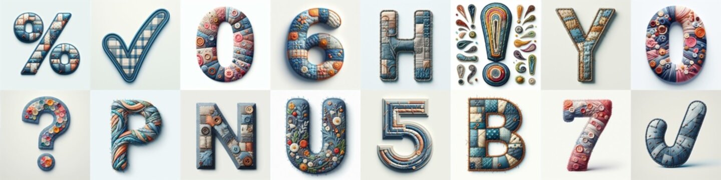 Fabric patches lettering. AI generated illustration