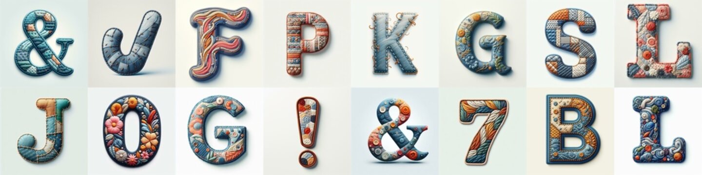 Fabric patches lettering. AI generated illustration