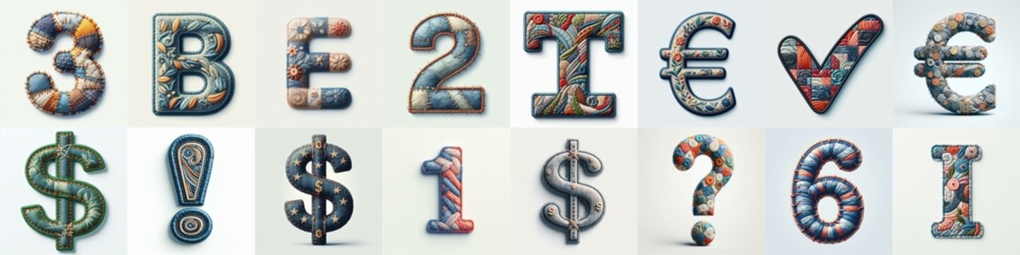 Fabric patches lettering. AI generated illustration