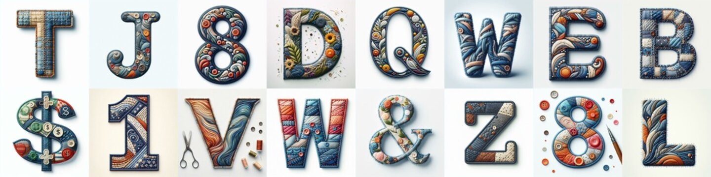 Fabric patches lettering. AI generated illustration