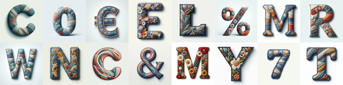 Fabric patches lettering. AI generated illustration