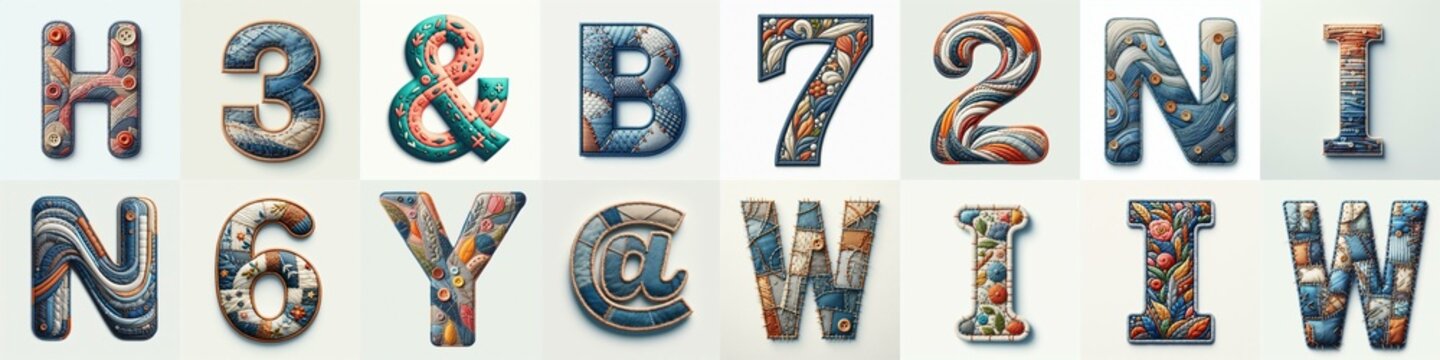 Fabric patches lettering. AI generated illustration